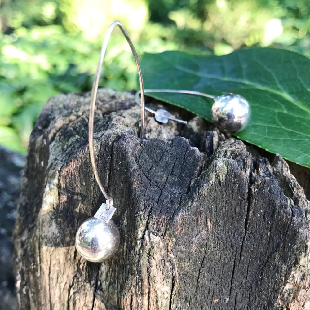 925 Sterling Silver Dome Boho Earrings - Picture 3 of 5